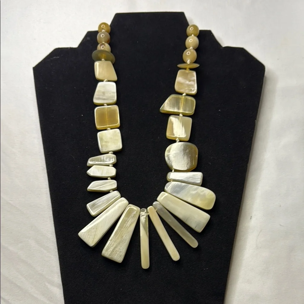 Cream Geometric Statement Necklace with Tribal Design - Picture 1 of 5